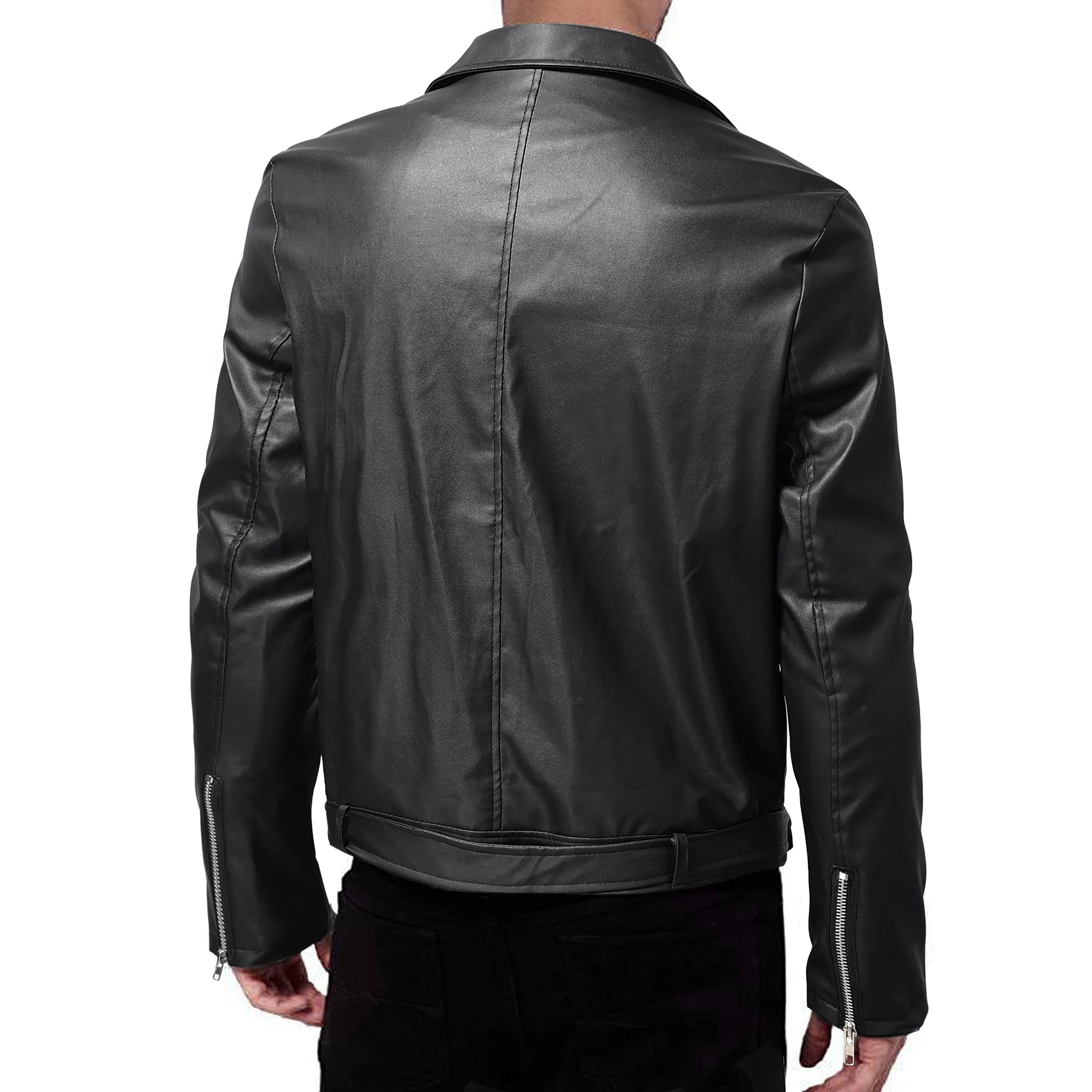 2024 Men\'s Oblique Zipper Casual PU Leather Jacket Youth Fashion Suit Collar Leather Jacket