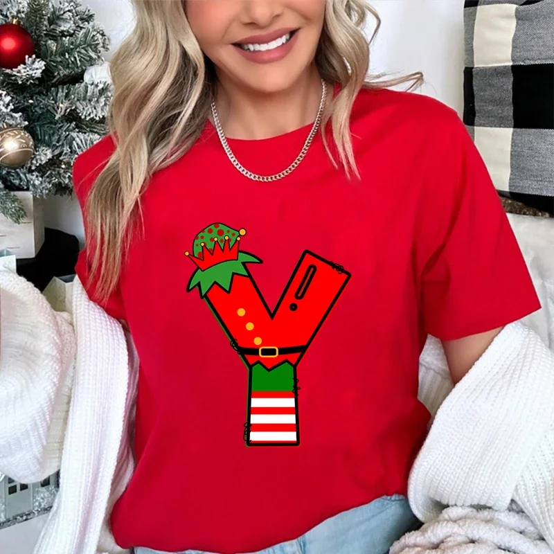 เสื้อยืดพิมพ์ลายแฟชั่นสำหรับผู้หญิง ลายคริสต์มาส สบายๆ หลวมๆ และใส่สบาย เสื้อแขนสั้นสำหรับผู้หญิง