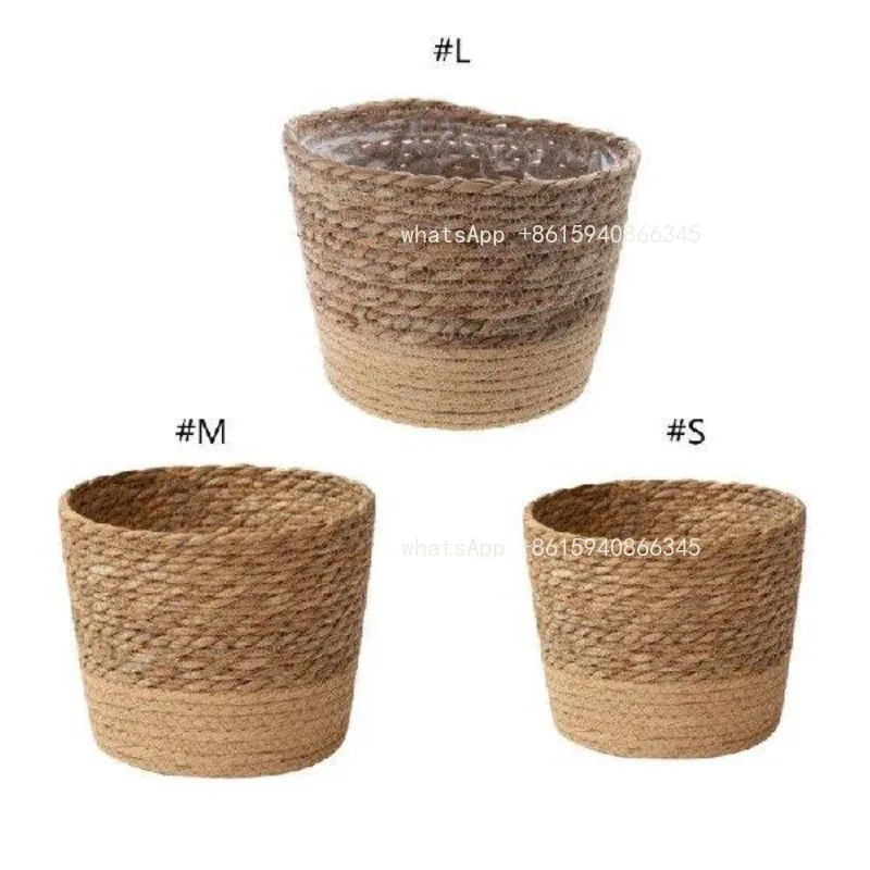 Straw Weaving Flower Plant Basket Grass Planter Indoor Handmade flower pot, tea room, desktop, miscellaneous storage basket