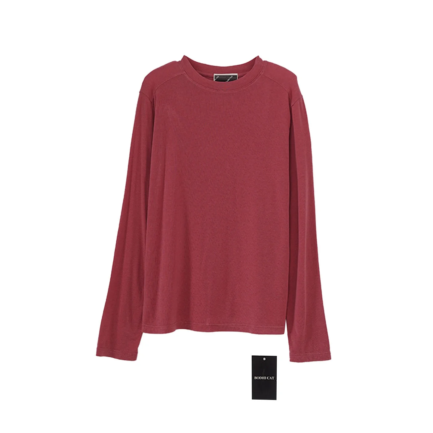 

Simple Pure Color Casual Long Sve round Ne T-irt Women's Ba Middle S Line Design Breathable Cotton Comfortable Fit