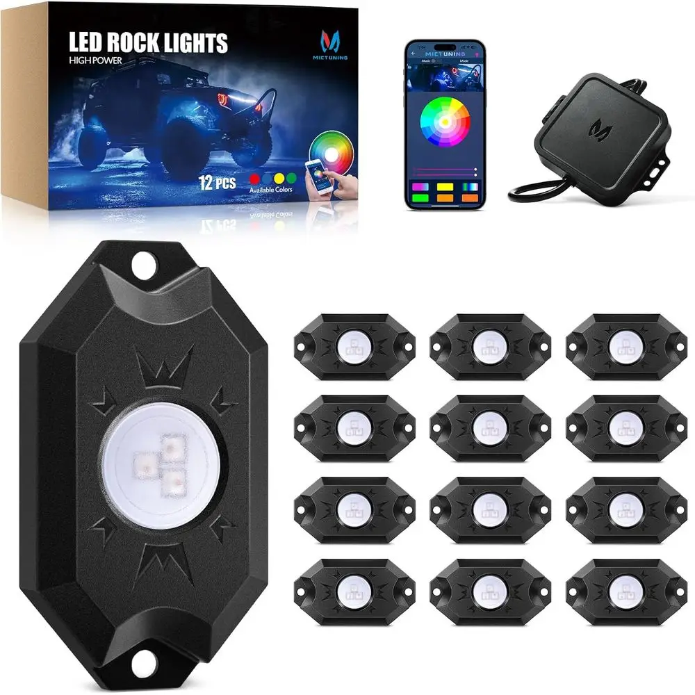

2nd-Gen CM RGB Rock Lights - 12 Pods Waterproo Multicolor Neon Underglow Kit with Bluetooth App Control & Music e or Trucks Pick