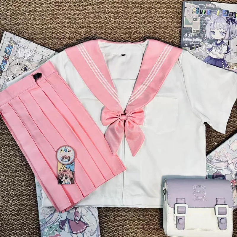 Neue japanische Schuluniform Mädchen JK Anzug Sexy Frühling und Herbst Marine rosa Krawatte Cosplay Matrosenuniform Mittelschulkleidung