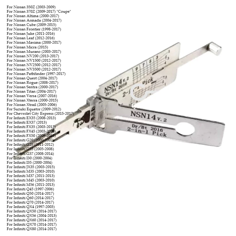 1 قطعة لنيسان Lishi 2 في 1 NSN14 NSN11 NYN11 اختيار وخطاف الأقفال أداة مفتاح الباب فك أقفال السيارات مجموعة كاملة Ganzua Lishi