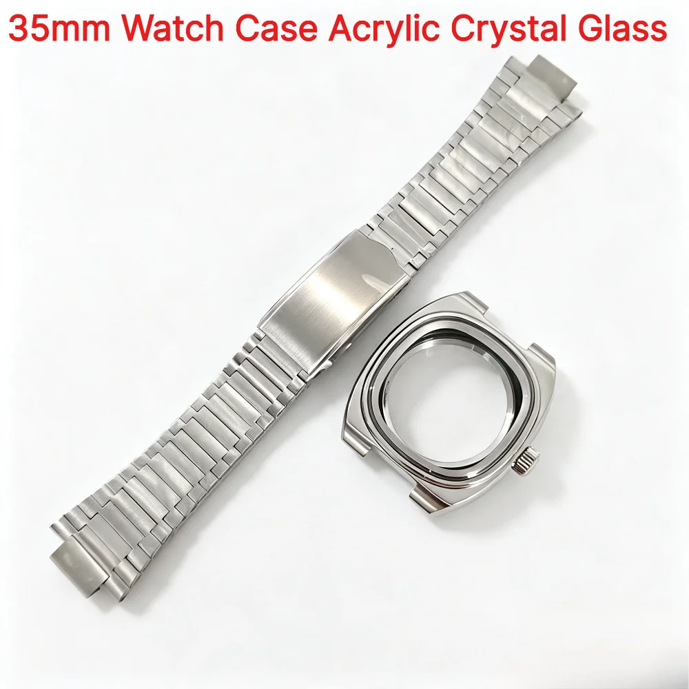 35mm 316L Stainless Steel Watch Case Acrylic Crystal Glass for Japan NH35 NH36 Movement Watch Mod Parts