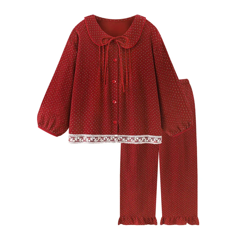 

French-Style Pajama Set Floral Cloudlike Cotton Sleepwear Premium Quality Long Loungewear Plus Size Comfortable Nightwear