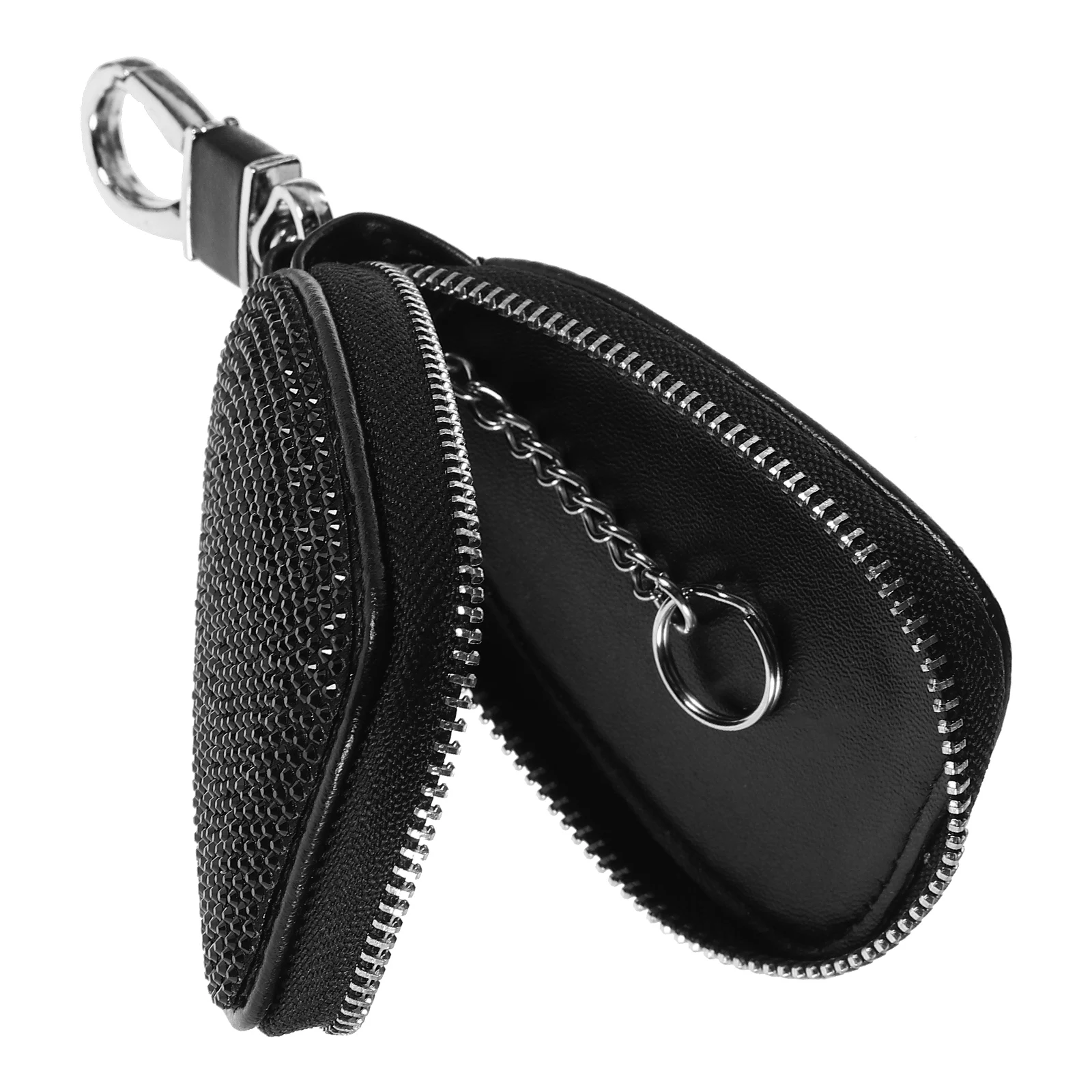 

Remote Control Key Cover Bag with Zipper Chain Pouch Car Accessories Storage Pu Fob Holder