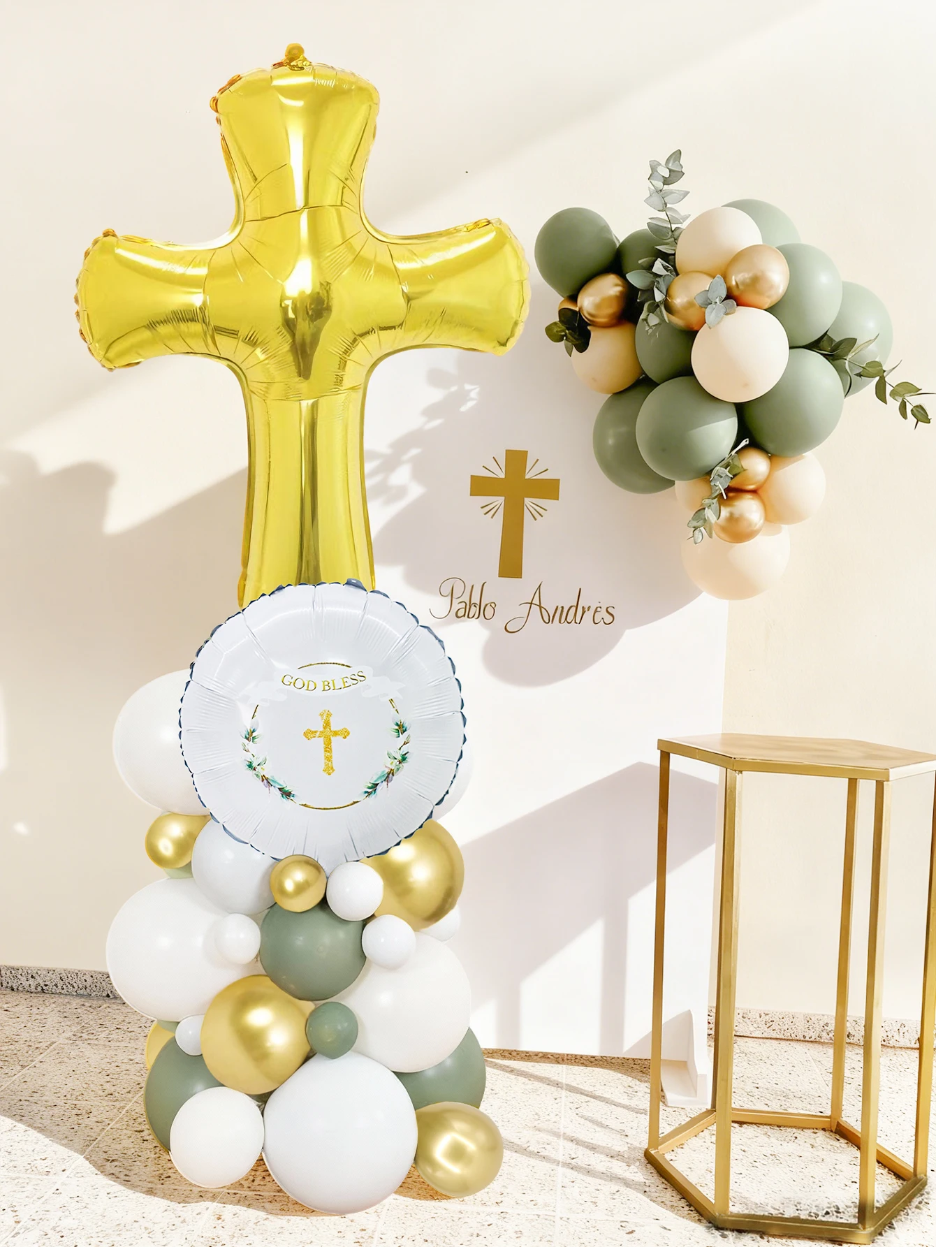 49pc Cross Baptismal Pillar Balloon Kit, Suitable for Baptismal Parties, Birthday Parties, and Easter Party Decorations.