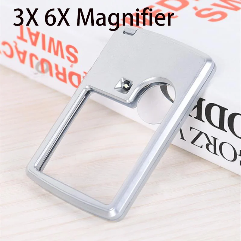 3X 6X Mini Credit Card Led Magnifier Loupe With Light Leather Case Magnifying Glass Ultra-Thin Portable Square With LED Light