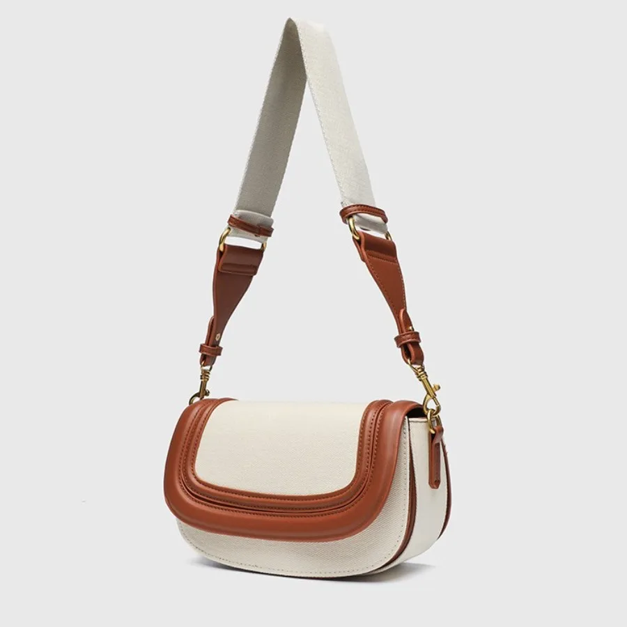 

ZA Home Underarm Saddle Bag , Wide Shoulder Strap Women Messenger Crossbody Bag,Trendy Canvas Patchwork Shoulder Bag