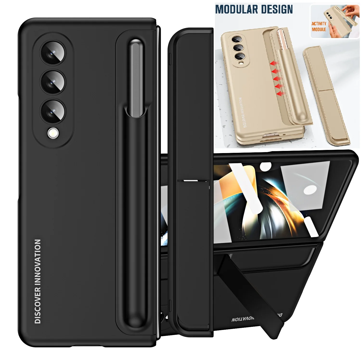 

Removable Bracket For Samsung Galaxy Z Fold 5 4 3 Fold3 4 5 Case Invisible Pen Holder Protection Cover Comes with a stylus