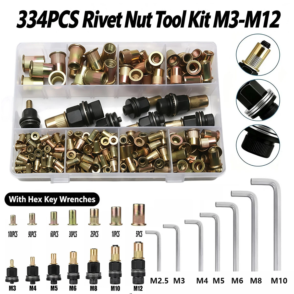 M3-M12 Multi-Purpose Household Rivet Gun with Different Specifications of Rivets, Industrial Grade Carbon Steel Manual Rivet