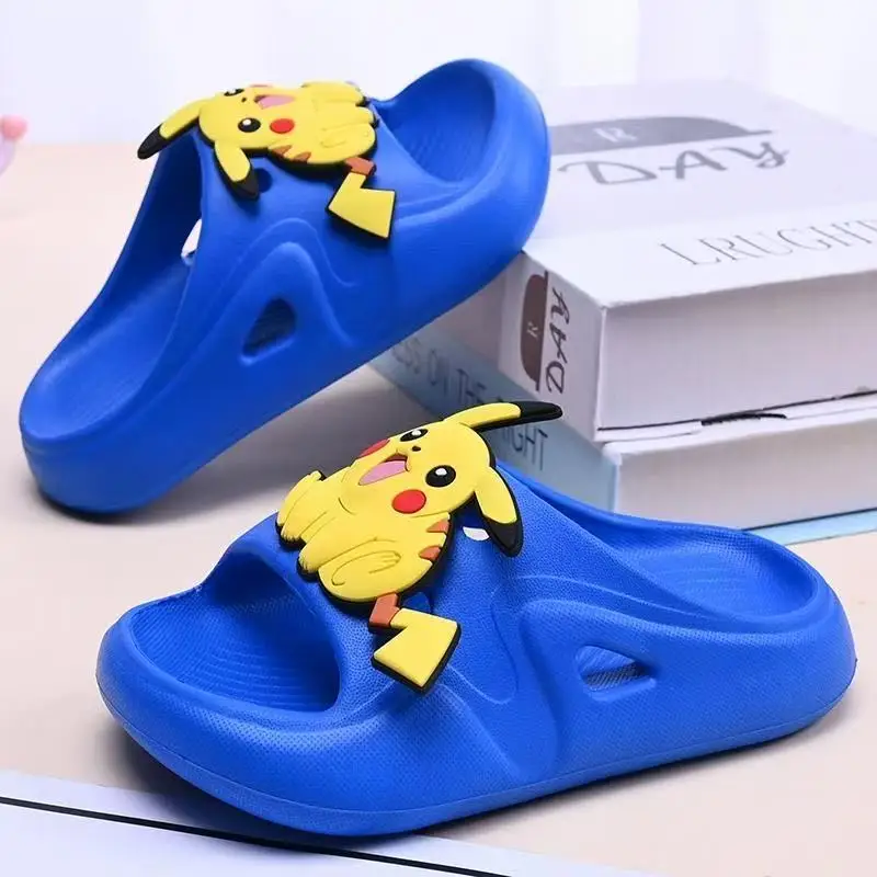 

real photos 2025 summer new Home Cute Pikachu cartoon Anti Slip fashion children's boys navy blue white yellow kids Slippers