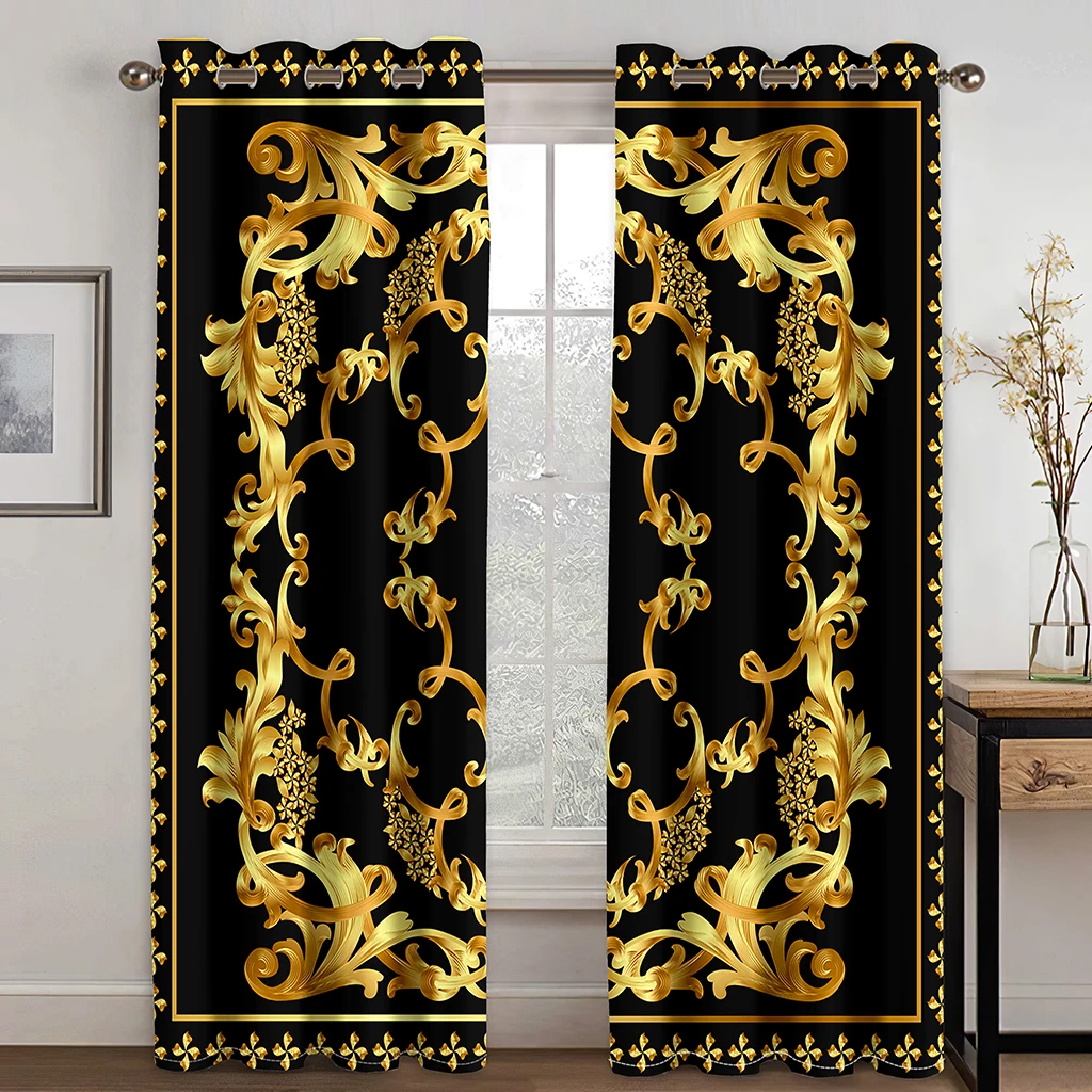 2024 Newest Famous Brand Golden Digital Printed Curtains European-style Luxury Curtains Custom Luxury Living Room Drapes