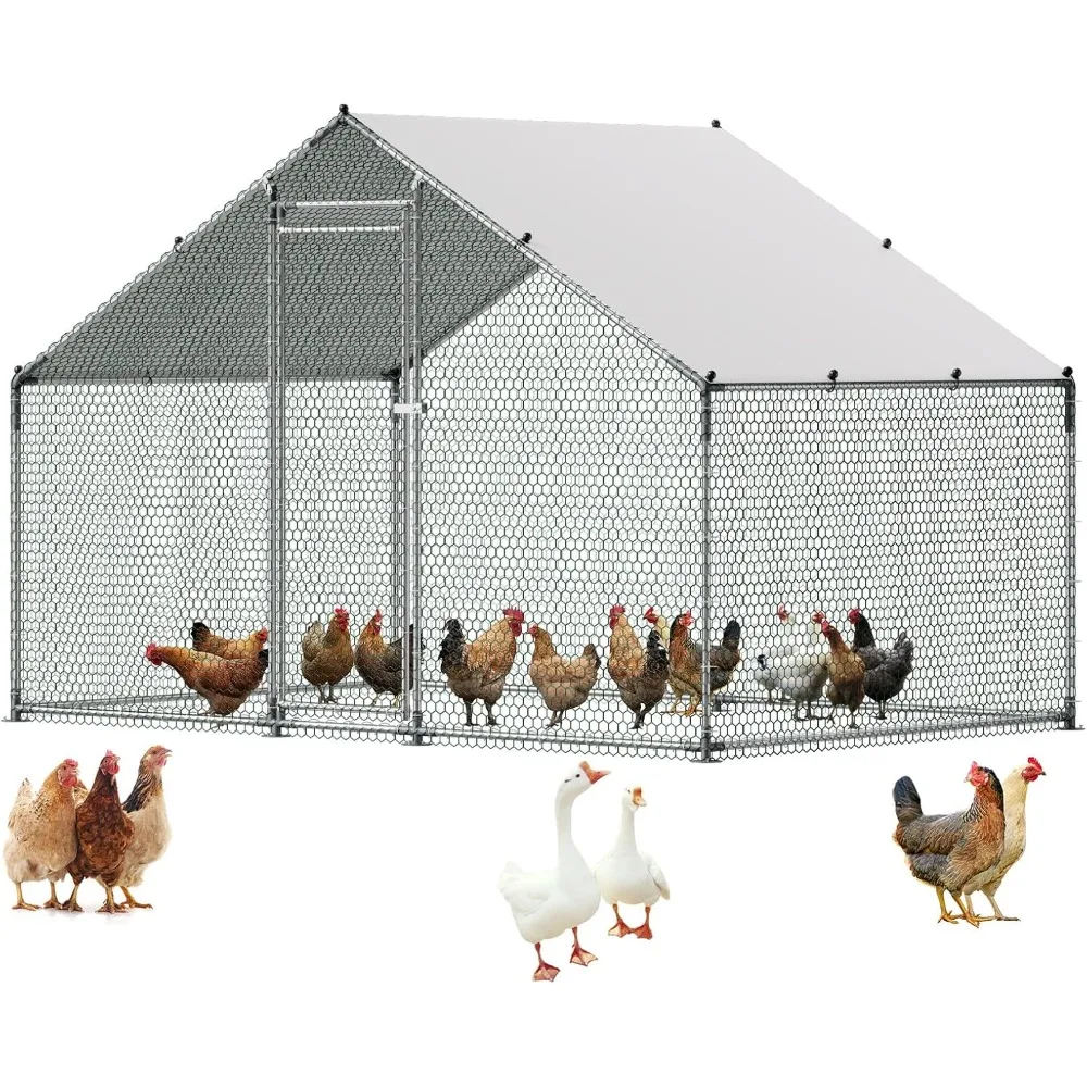 

Large Metal Chicken Coop with Run, Walkin Chicken Coop for Yard with Waterproof Cover, 6.5 x 9.8 x 6.5 ft