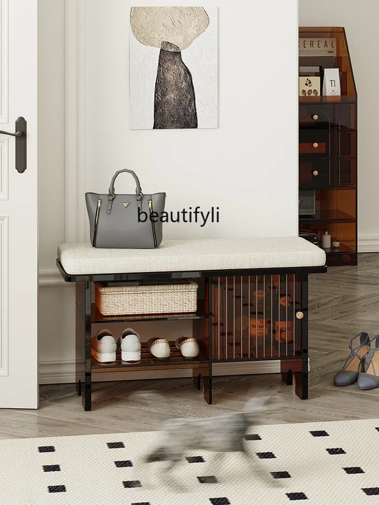 

ss7304 Acrylic Entrance Shoe Changing Stool Can Sit Soft Bag Seat Cushion Shoe Cabinet Integrated