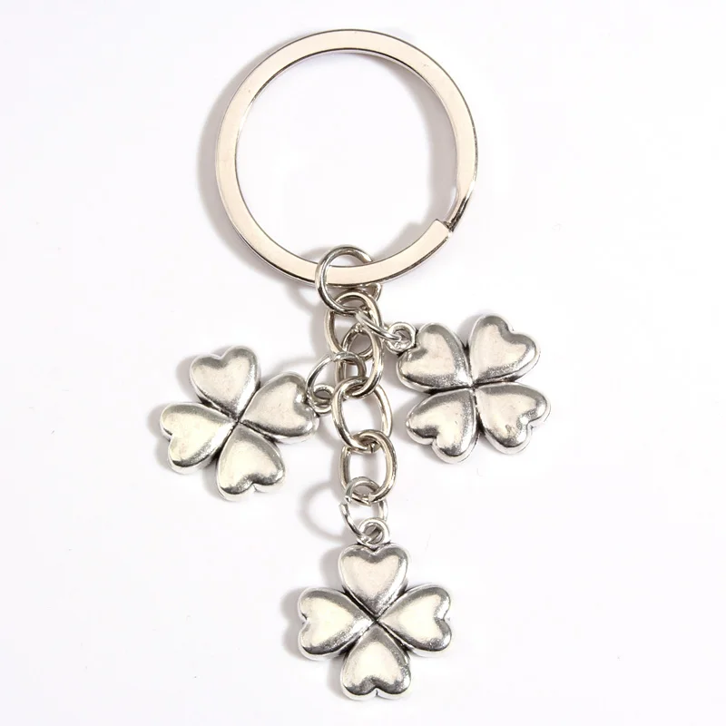 Alloy Keychain Heart Four Leaf Clover Key Ring Plants Key Chains Lucky Gifts For Women Men Handbag Accessorie Car Keys Jewelry