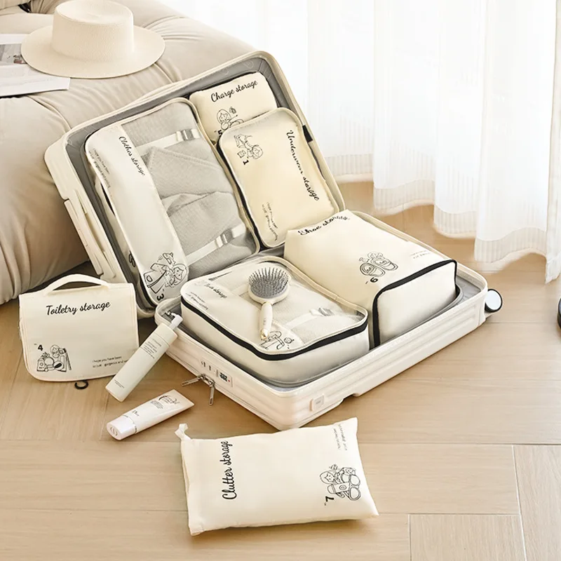 

Набор из 7 предметов, дорожный органайзер, сумки для хранения, органайзер, сумка для одежды и обуви, женская косметичка, водонепроницаемый подвесной дорожный мешочек для мытья