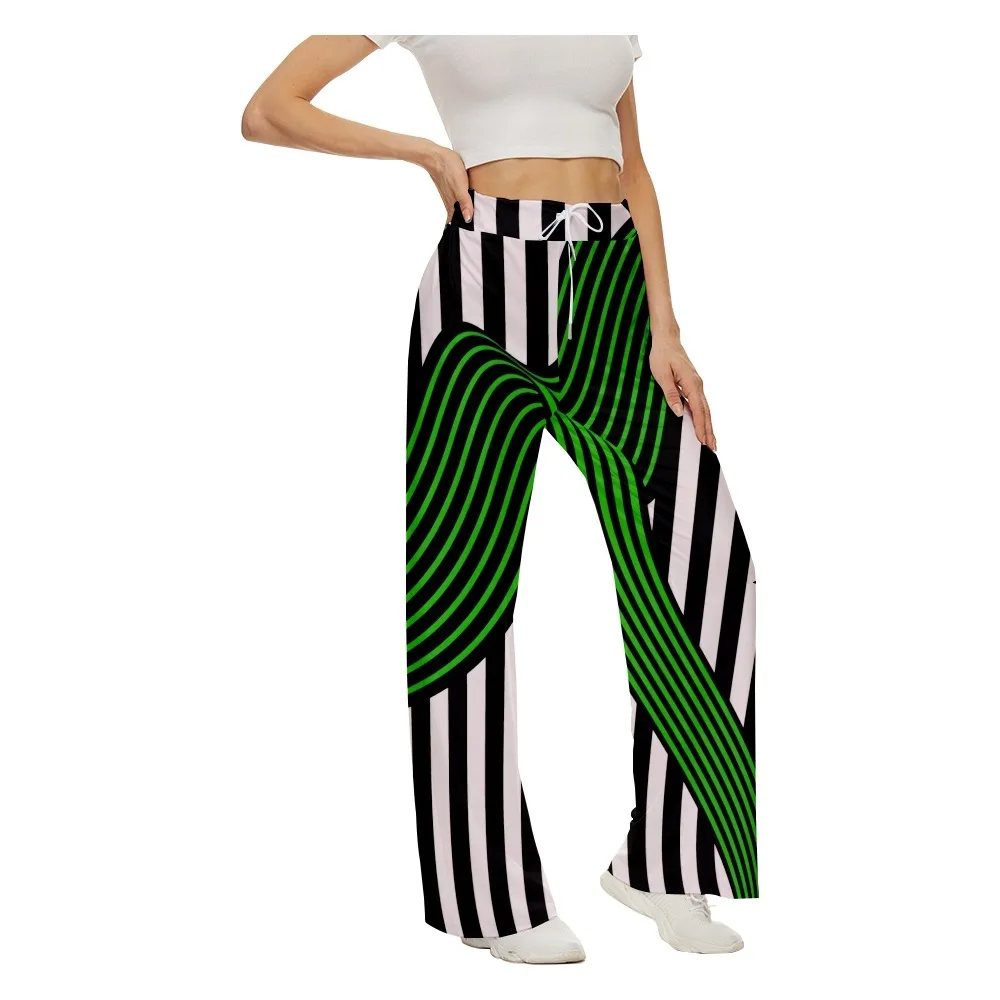 

2022 Spring SOJINM Women Stripe Print Wide Leg Pants Women Baggy Sweatpants Joggers Bottoms Streetwear Casual Trousers 4XL