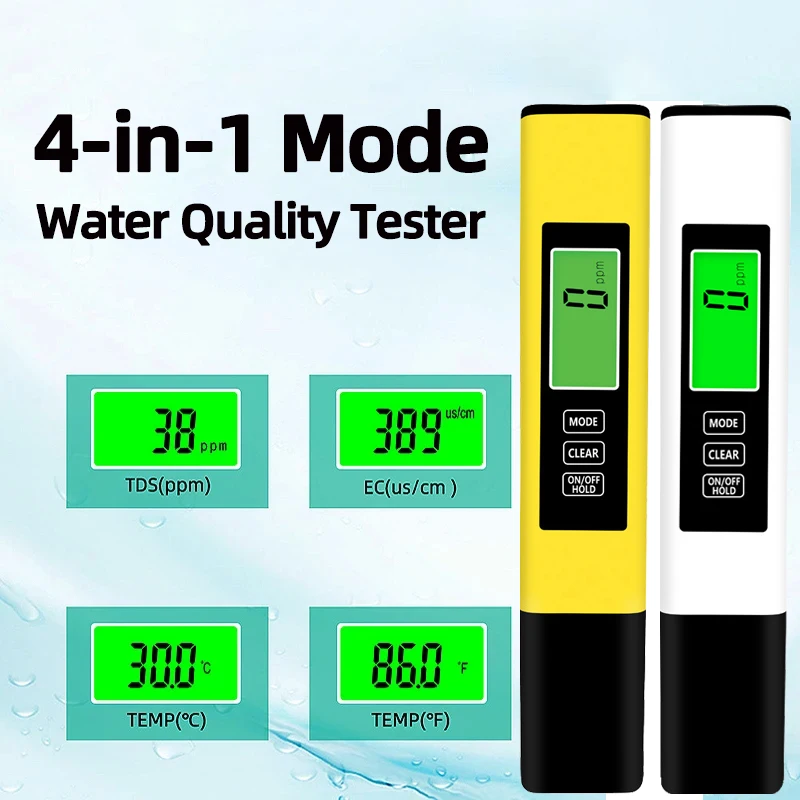 4-in-1 Digital Water Quality Tester TDS EC & Temperature Meter for Drinking Water Hydroponics - Portable Aquarium Testing Tool