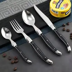 Laguiole Steak Forks Stainless Steel Black Dinner Knife Table Spoon Teaspoon Cutlery Restaurant Kitchen Dinnerware 2-10pcs 8inch