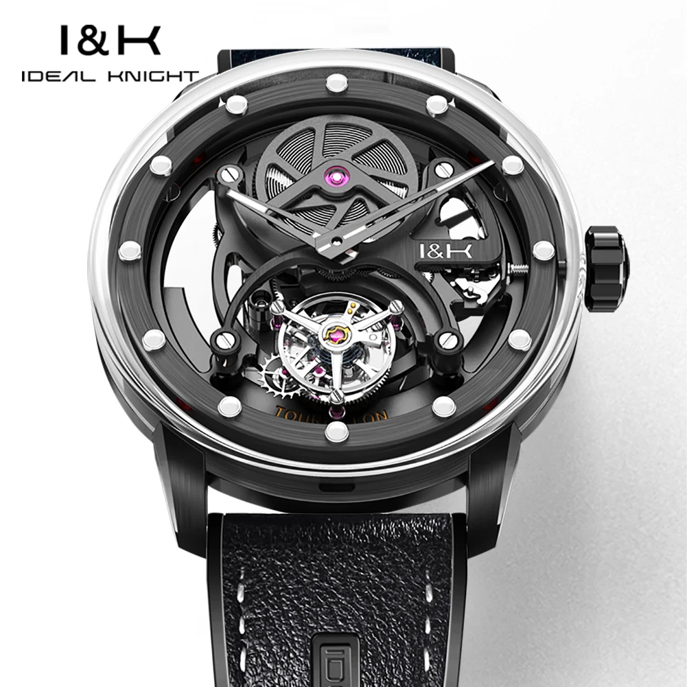 IDEAL KNIGHT 6809 Real Tourbillon Man Watch High-end Luxury Fully Transparent Hollowed Automatic Mechanical Wristwatch For Men