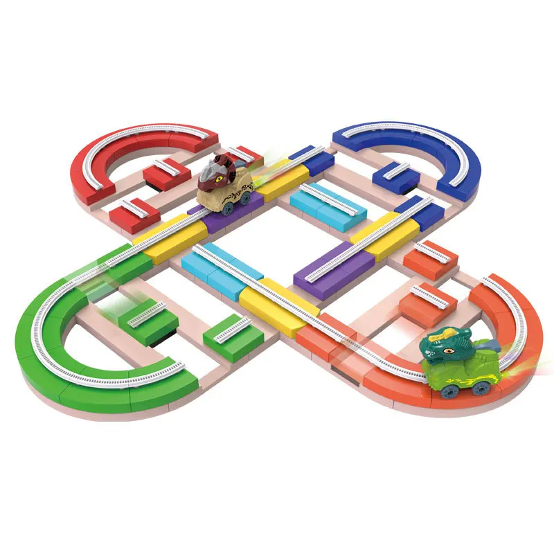 Brinquedo educativo das crianças pista elétrica carro movendo blocos de montagem automóvel pequeno trem quebra-cabeça meninos jogar modelo veículo