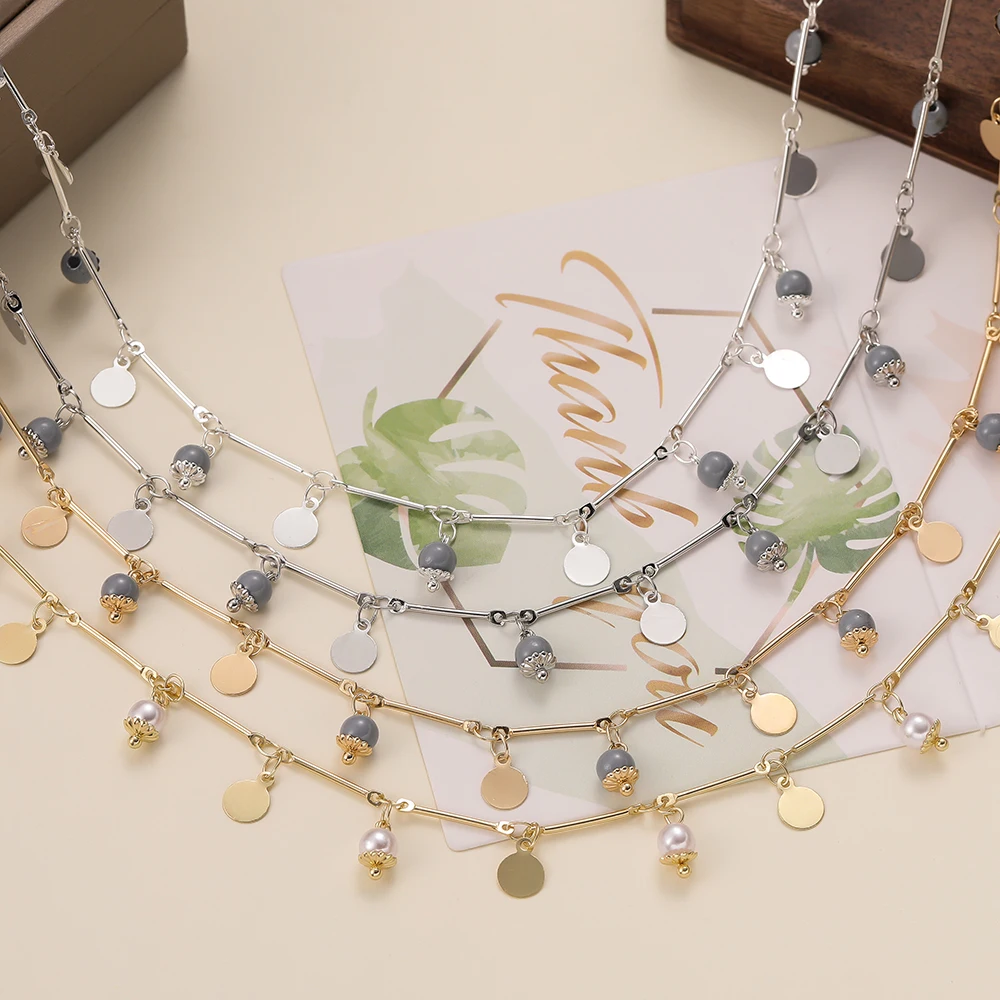 1Meter Rhinestone Pearl Pendant Copper Chain for DIY Bracelet Necklace Costume Jewelry Making Accessories