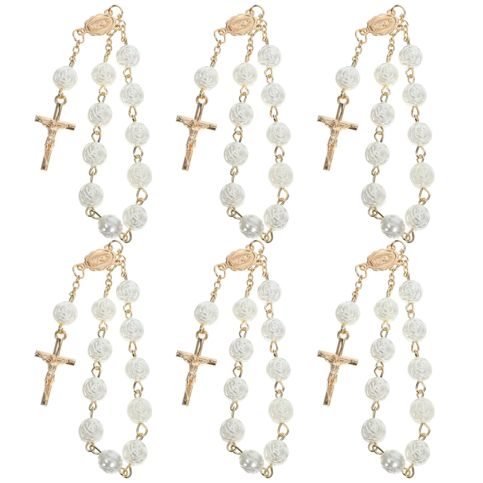 

6 Pcs Golden Cross Bracelet Refined Beads Lightweight Comfortable Shopping Dating Weddings Practical Baby Shower Gifts