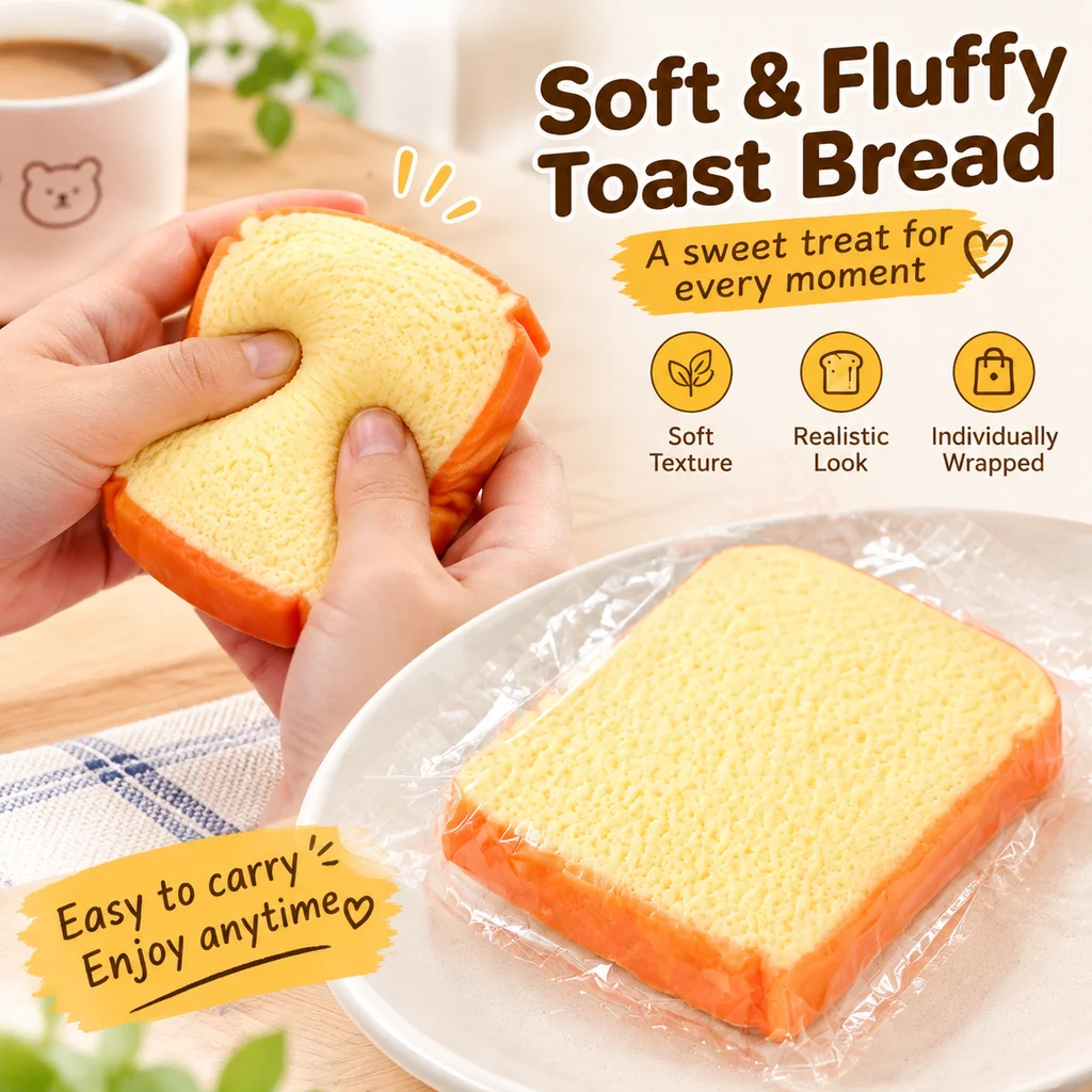 Rainbow Toast Squishy Fidget Toy Creative Bread Slice Stress Relief TPR Soft Rubber Rebound Squeeze Food Model for Kids