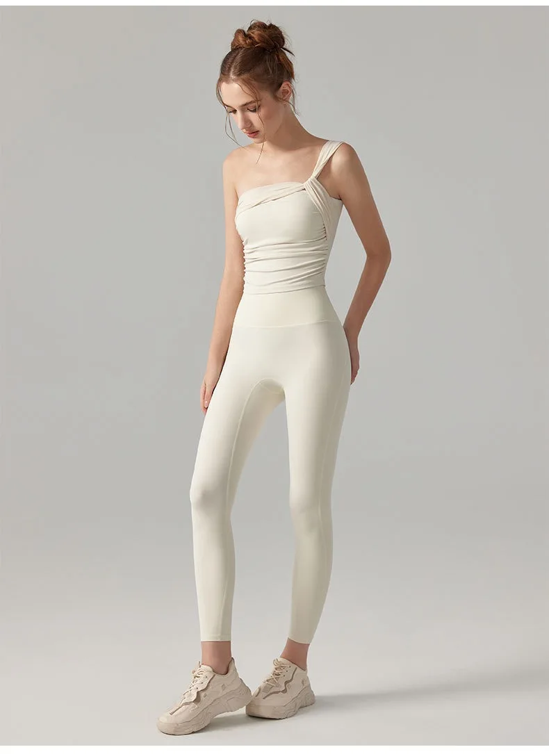 Ein-Schulter-Yoga-BH für Damen, stoßfeste, hochintensive Sportunterwäsche, feste Cups, Lauf-Fitness-Weste, Yoga-Bekleidung, Oberteil-Set – Detail 10