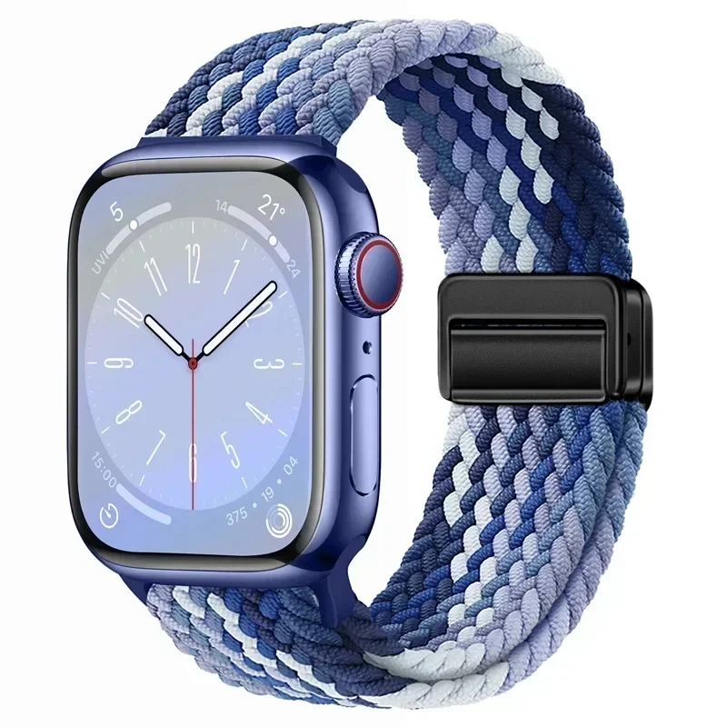 Nylon-Armband für Apple Watch 44mm 40mm 45mm 49mm 41mm 38mm mit Magnetverschluss, Geflochtenes Armband für iWatch Series SE 7 5 6 8 9 Ultra 2
