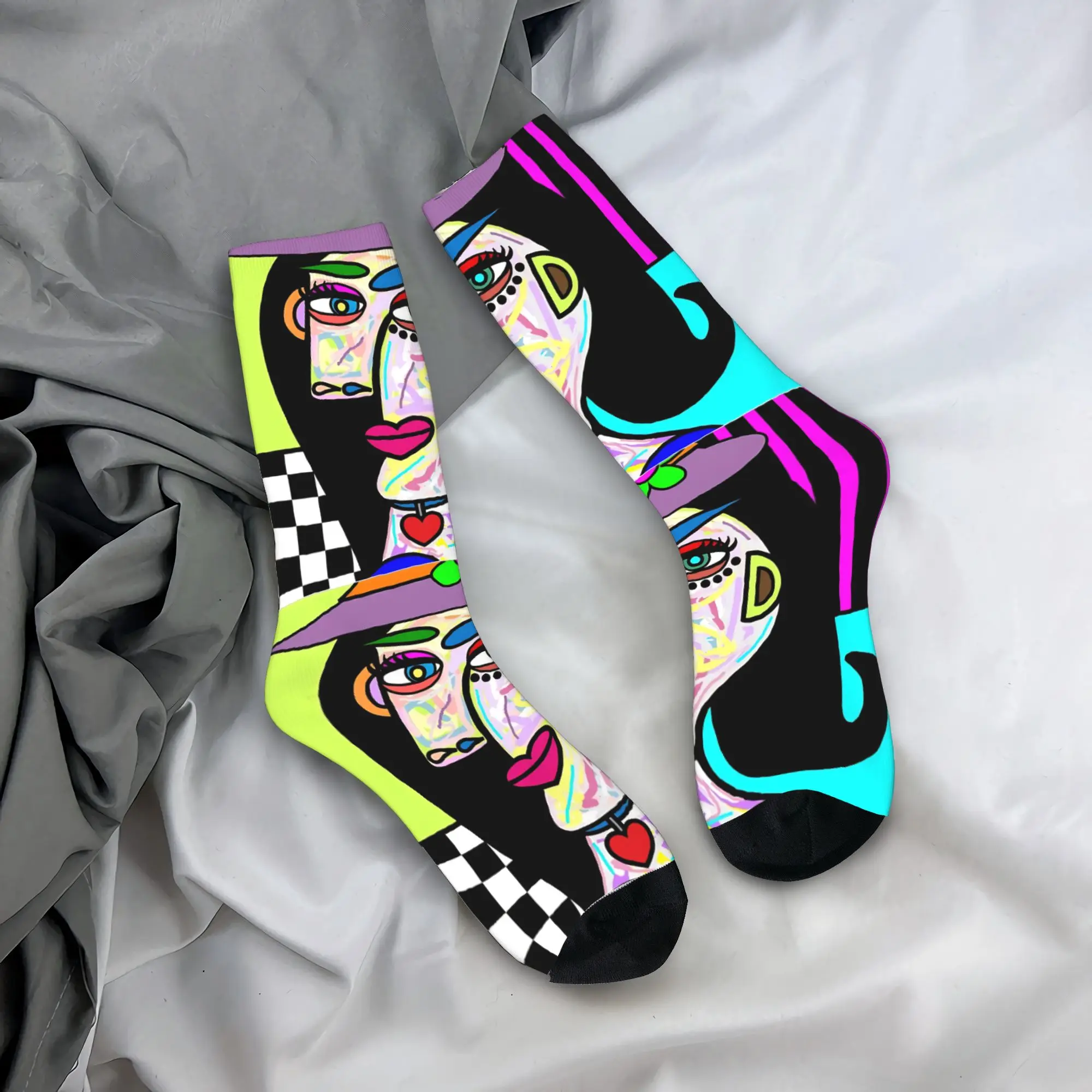 

Funky Lady with Hat Stockings Gothic Socks Men's High Quality Socks Autumn Skateboard Graphic Anti-Slip Socks Gift