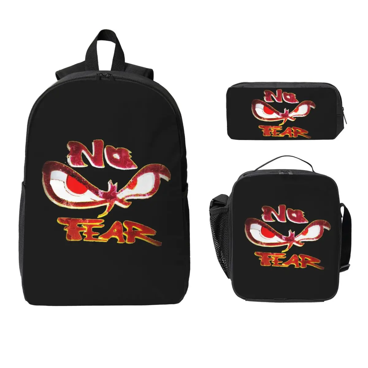 

No Fear No Fear And Eyes Print Backpack Student BookBag School Bag Computer Shoulder Bags 3ps Insulated Lunch Bag Pencil Case