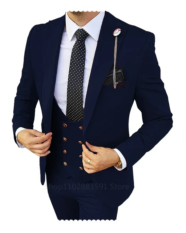 Costume de Mariage Formel 3 Pièces pour Homme, Smoking de Marié Imbibé, Coupe Cintrée, Tenue d'Affaires, Champagne, Zone Me (Blazer + Pantalon + Glasure)