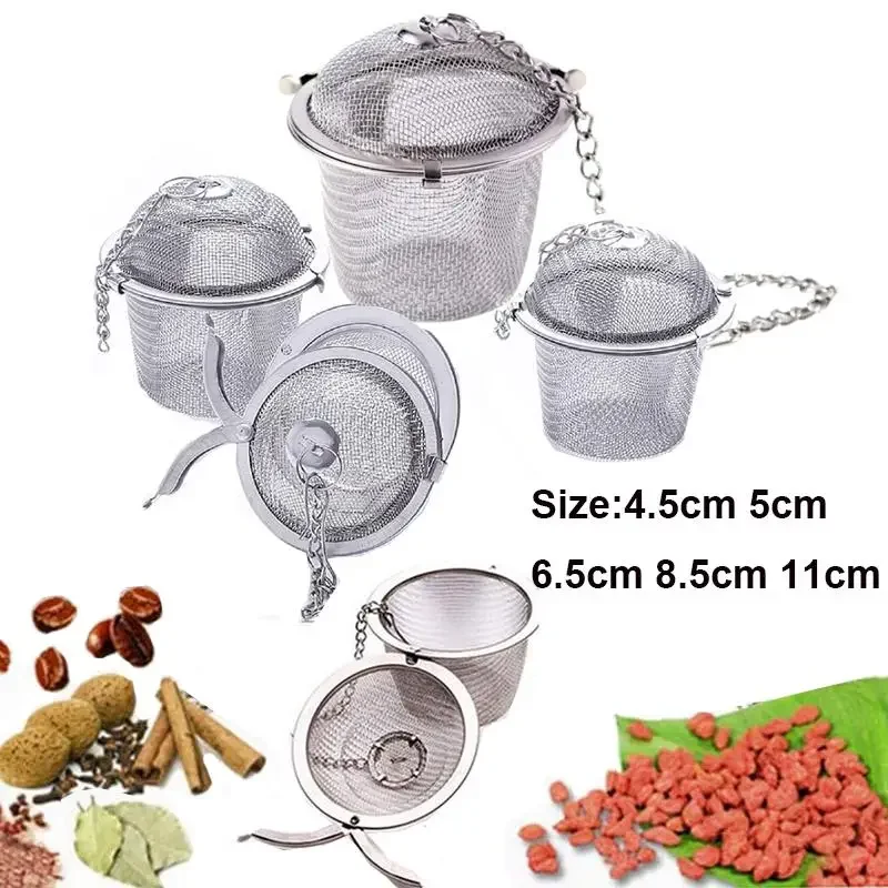 1/3pcs Tea Spice Strainer Seasoning Ball Mesh Herbal Ball Stainless Steel Teakettle Locking Tea Filter Reusable Dia 4.5cm~11cm