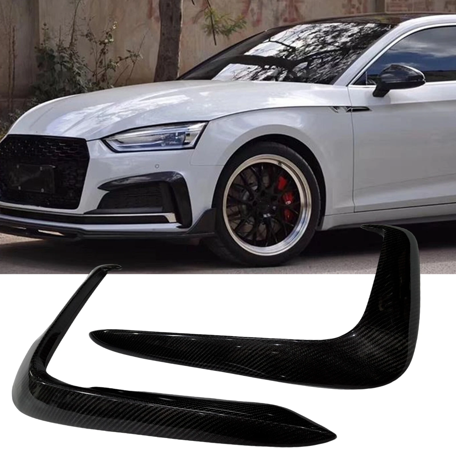 

For Audi A5 S5 2017-2019 Real Carbon Fiber Front Bumper Hood Lamp Eyebrow Eyelid Cover Side Air Vent Intake Frame Spoiler Canard