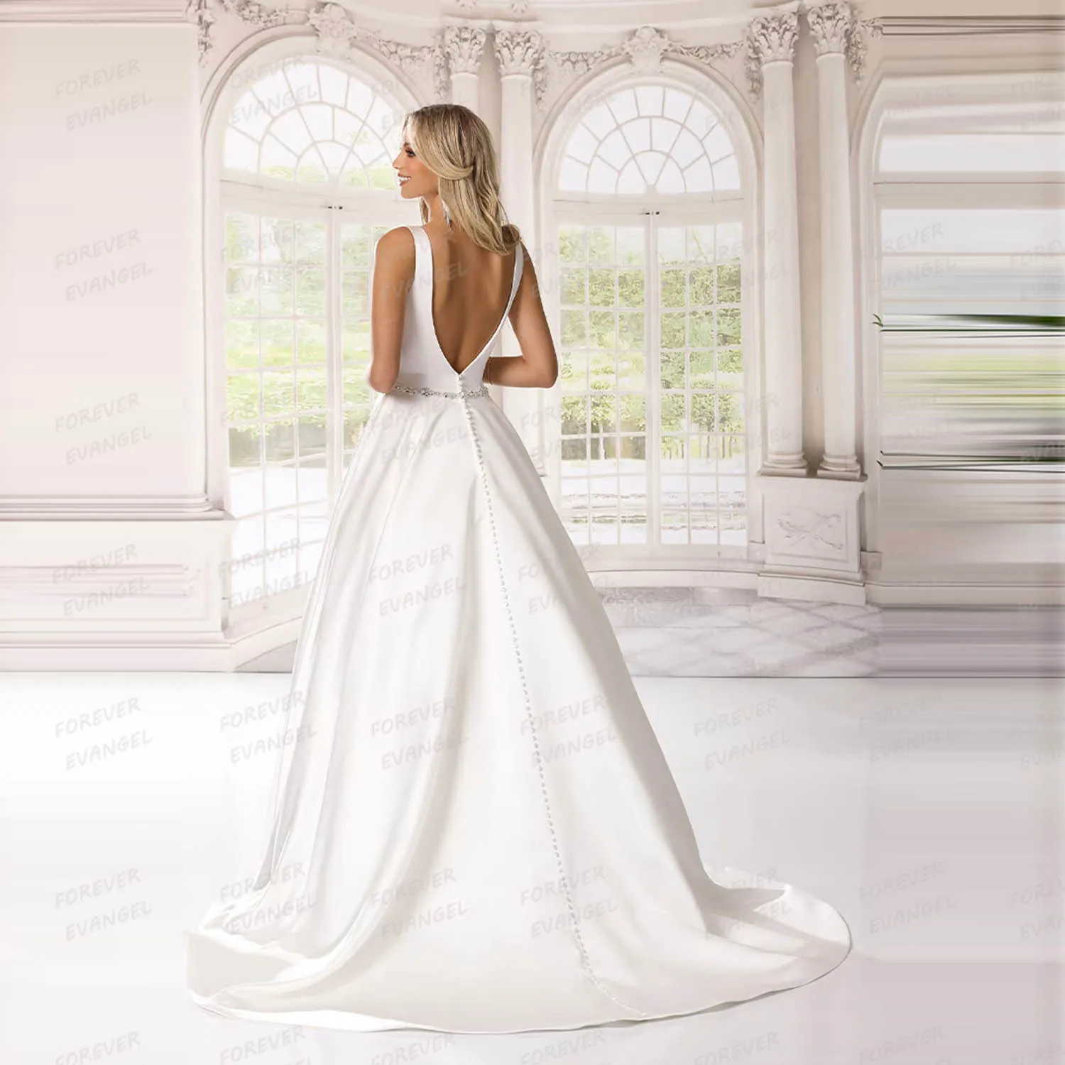 Vestidos De Novia sencillos De línea A, Vestidos De Novia sexis sin mangas con cuello en V para mujer, Vestidos De Novia con tren De barrido sin espalda, Vestidos De Novia personalizados