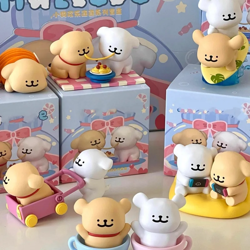Line Puppy Blind Box Happy Series Figure Boneka Lucu Dekorasi Meja Ornamen Mainan Hadiah Ulang Tahun