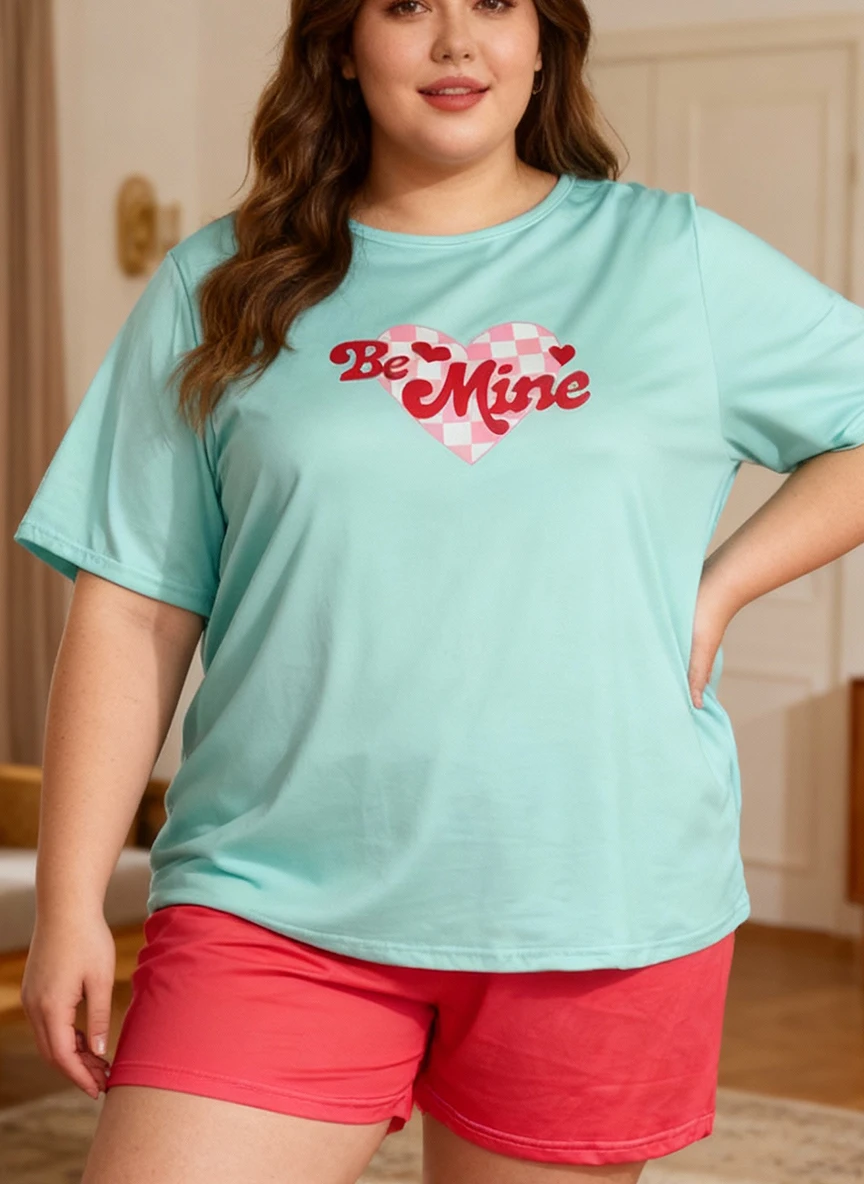 

Plus Size Women's Spring Summer Casual Letter Print Short Sleeve T-Shirt & Shorts 2-Piece Pajamas Loungewear Set
