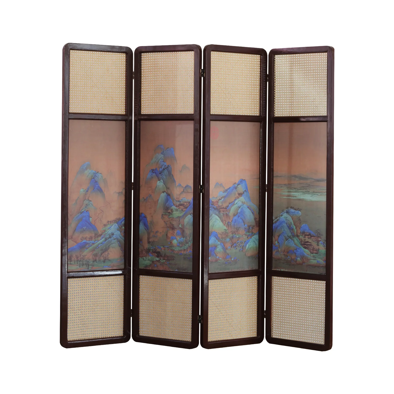 Screen partition movable folding rattan mat bedroom new Chinese hotel office living room home entrance wall