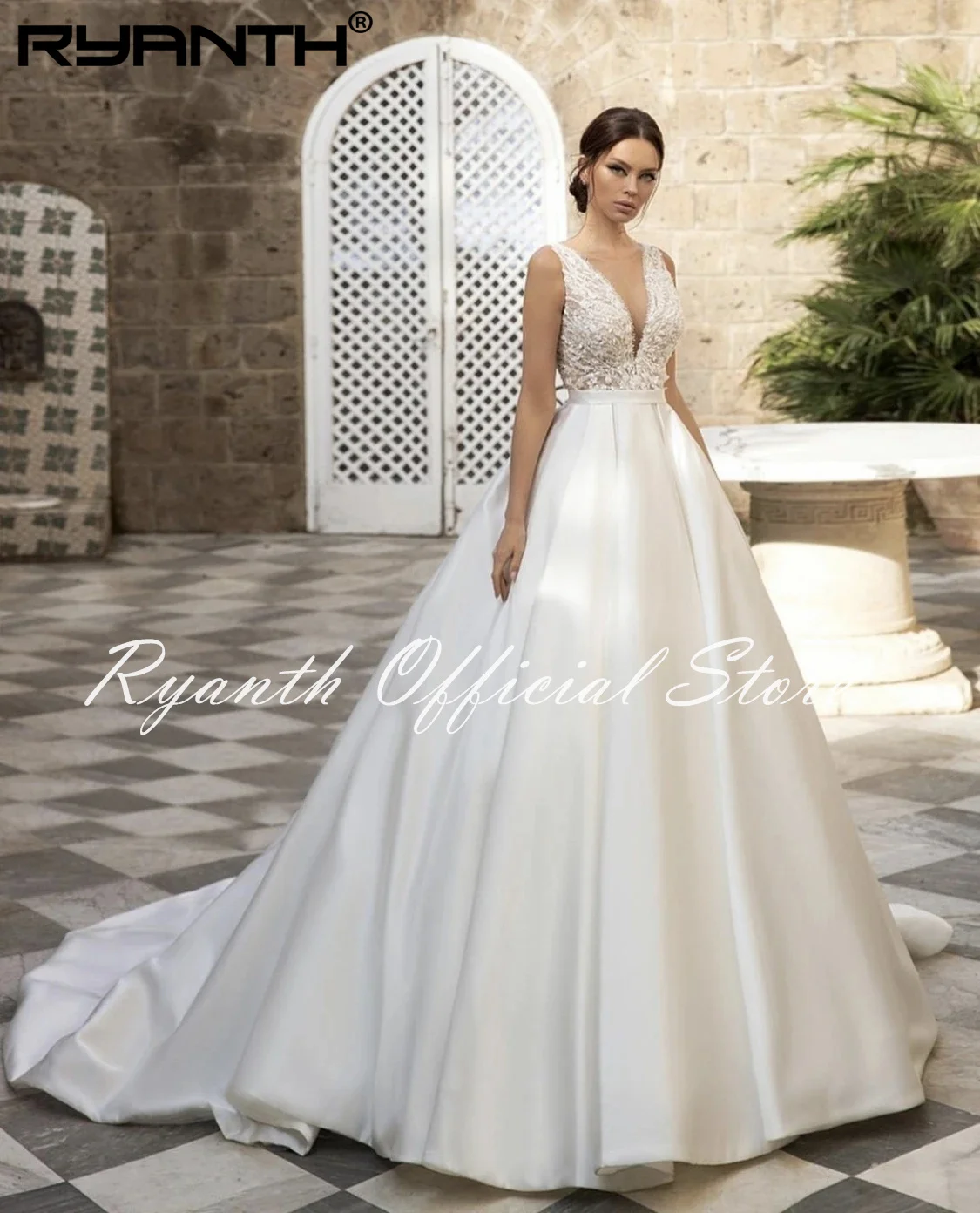 Robe de mariée princesse de luxe à manches longues en dentelle, effet d'illusion pure, nouvelle collection 2019