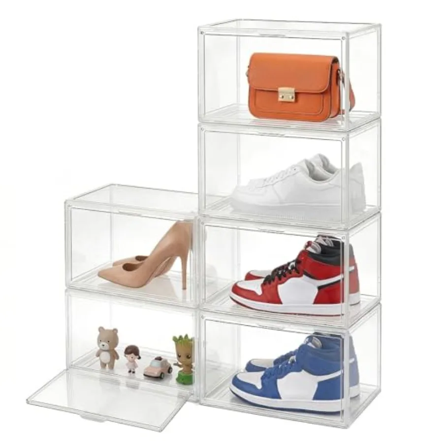 

X-Large Shoe Organizer 6-Pack Stackable White Transparent Acrylic Shoe Boxes with Ventilation Dustproof Storage for Sneakers/He