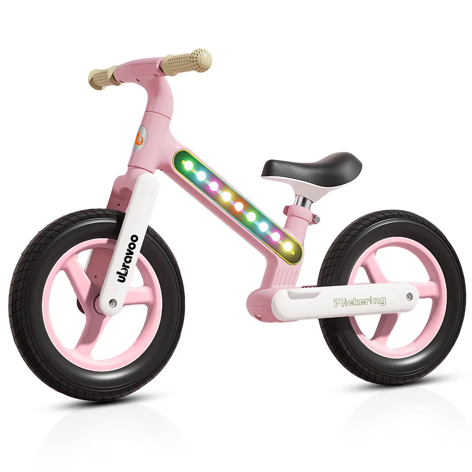 Fit in Joy Children's Bicycle 12 Inch Lightweight Nylon Children's Bicycle with LED Lighting Frame, Pedless Training Bike for 3