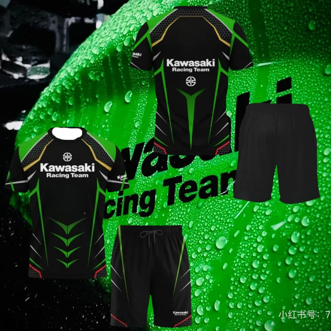 

25Kawasaki T-Shirt Riding T-Shirt Set Sunscreen Fast Drying Sweat Absorbing 3d Print T-shirt Summer T-Shirt Men's Motorcycle Set