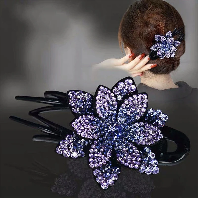 Women Elegant Crystal Hair Clips Hair Bun Maker Holder Colorful Rhinestone Bird Nest Hair Comb Clamps Secure Grip Headwear SL