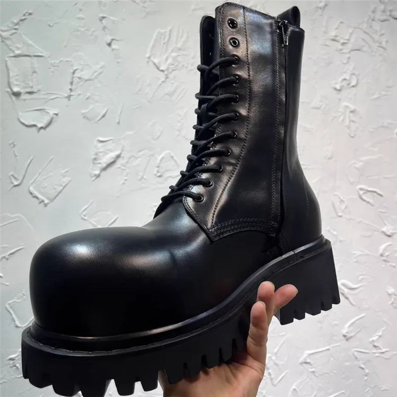 

Big Toe Man Round Toe Ankle Boot Genuine Leather Men Lacing Up Designer Boots