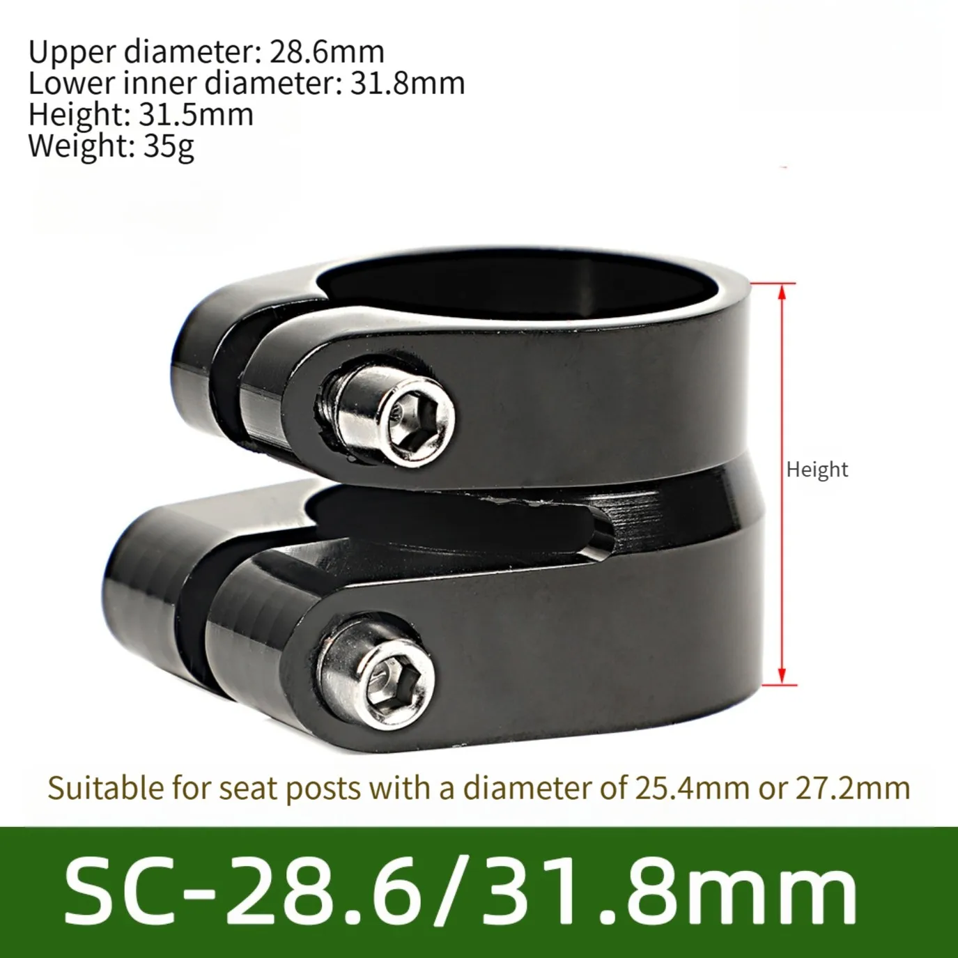 For 25.4mm Seatpost Bike Seatpost Clamp Black Double Layer Aluminum Clamp Lower Layer Fixation Upper Layer Fixation