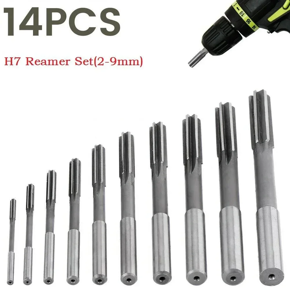 14PCS Machine Reamer Straight Shank Engineering Tools High Speed Steel Plumbing Tool 2/2.5/3/3.5/4/4.5/5/5.5/6/6.5/7/7.5/8/9mm N