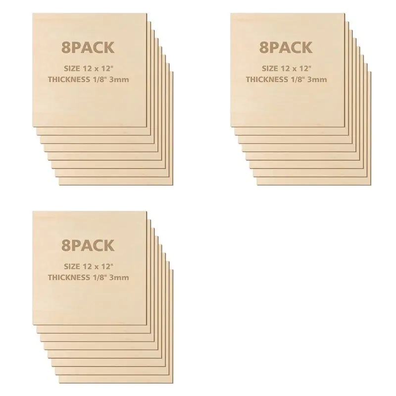 

【HOT ITEMS】12 X 12 Inch - 3Mm Basswood Sheets Plywood Sheets, 24Pcs Square Unfinished Wood Board For DIY Crafts, Laser Cutting