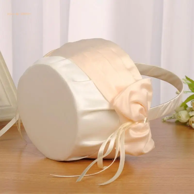 Flower Girl Basket for Wedding Small Wrapped Champagne Color Bows Decor Dropship
